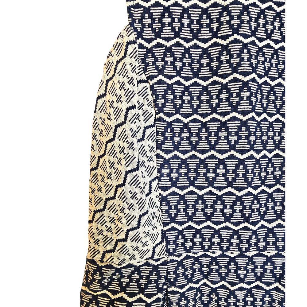 Loft Navy & Tan Sleeveless Preppy Cottagecore Geometric Pattern Shift Dress - Picture 5 of 8